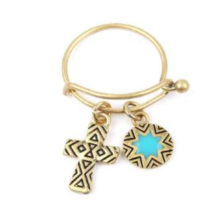 [12pcs set] Cross and Star pendant ring - gold