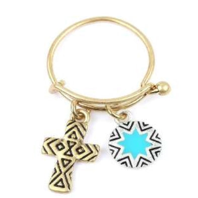 [12pcs set] Cross and Star pendant ring - gold silver