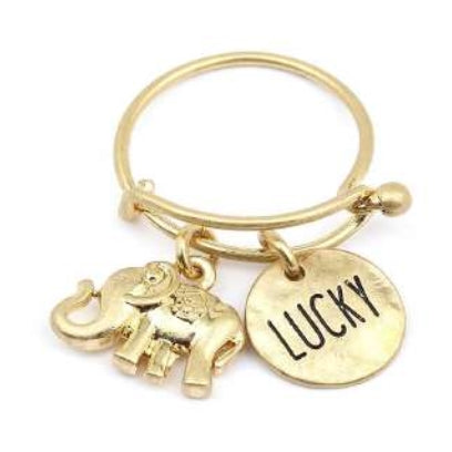 [12pcs set] Elephant & Lucky pendant ring - worn gold