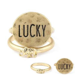 [12pcs set] Lucky & Elephant double ring - gold