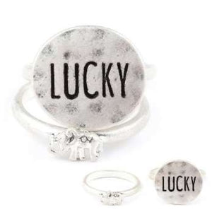 [12pcs set] Lucky & Elephant double ring - silver