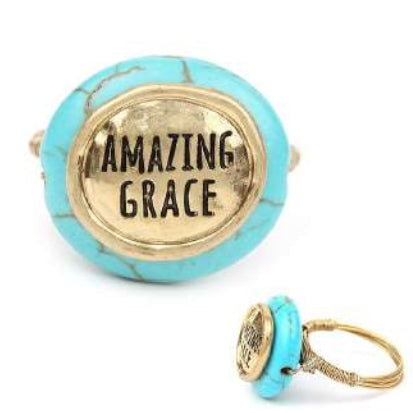 [12pcs set] Amazing Grace ring - gold turquoise