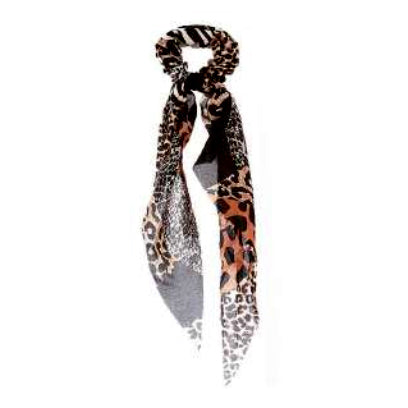 [12pcs set] Zebra & leopard scrunchies - brown