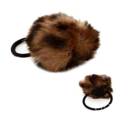 [12pcs set] Rabbit fur pom pom hair tie - brown