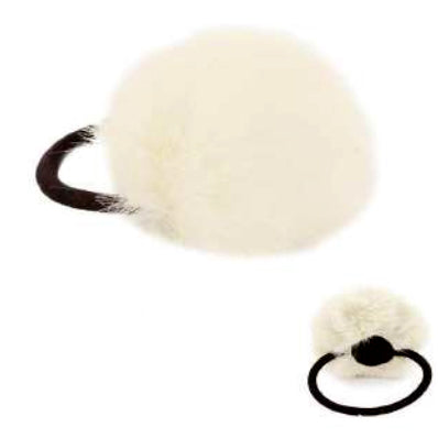 [12pcs set] Rabbit fur pom pom hair tie - white