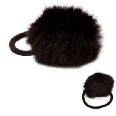 [12pcs set] Rabbit fur pom pom hair tie - black