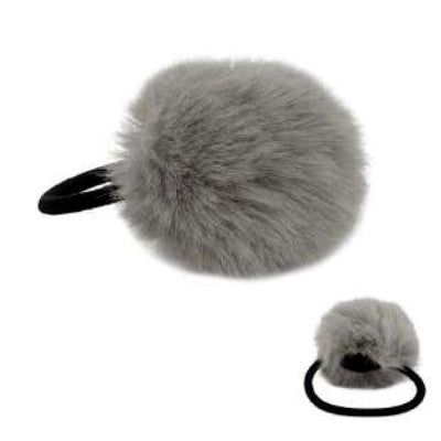 [12pcs set] Rabbit fur pom pom hair tie - grey