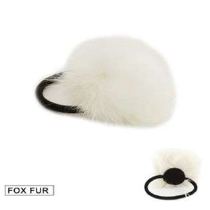 [12pcs set] Fox fur pom pom hair tie - white