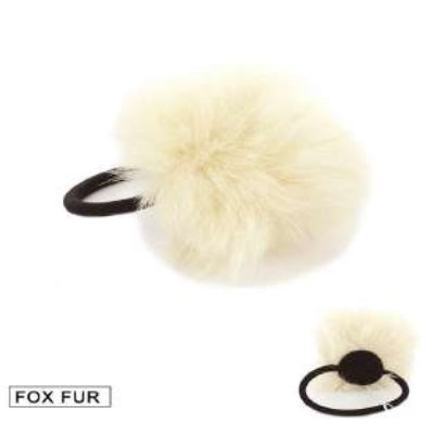 [12pcs set] Fox fur pom pom hair tie - beige