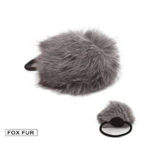 [12pcs set] Fox fur pom pom hair tie - grey