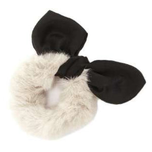 [12pcs set] Fur & ribbon scrunchies - beige