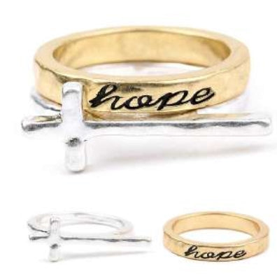 [12pcs set] Hope cross rings - gold clear