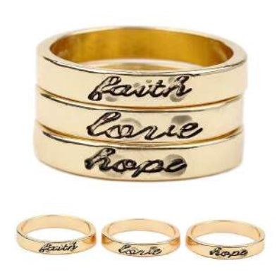 [12pcs set] Faith, Love, Hope rings - gold