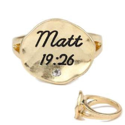 [12pcs set] Matt 19:26 ring - gold clear