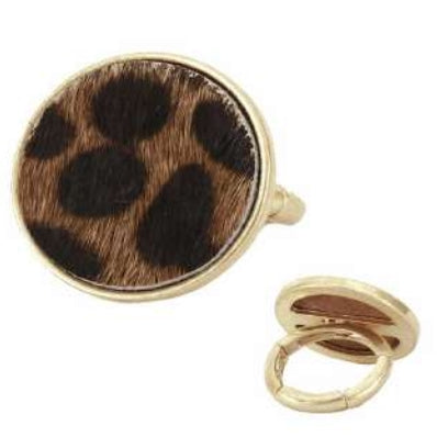 [12pcs set] Stretch leopard fur ring - brown