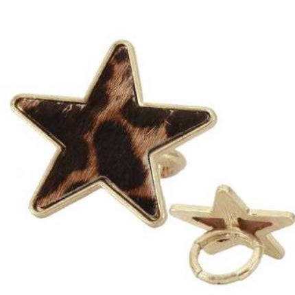 [12pcs set] Stretch star fur ring - brown