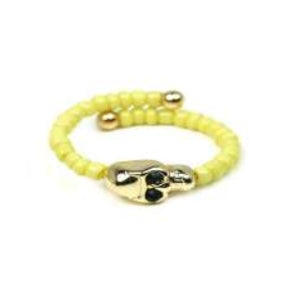 [12pcs set] Skull and bead ring - yellow
