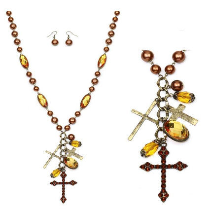 [12pcs set] Cross pendant necklace set - topaz