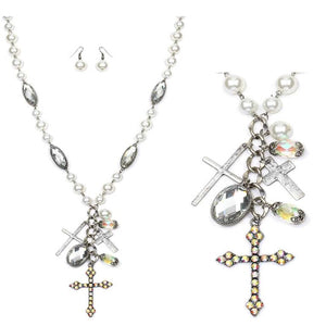 [12pcs set] Cross pendant necklace set - aurora