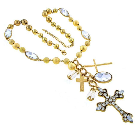 [12pcs set] Cross pendant necklace - gold