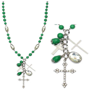 [12pcs set] Cross pendant necklace green - 26inch long