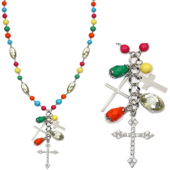 [12pcs set] Cross pendant necklace multi - 26inch long