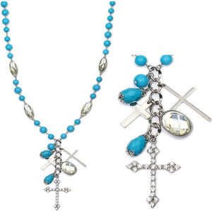 [12pcs set] Cross pendant necklace turquoise - 26inch long