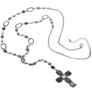 [12pcs set] Cross & ball necklace - silver