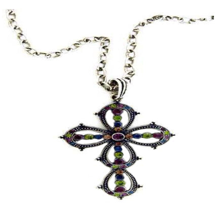 [12pcs set] Colorful cross necklace - multi