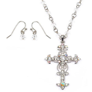 [12pcs set] Embellished cross necklace set - clear
