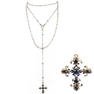 [12pcs set] Long drop cross pendant necklace - montana blue