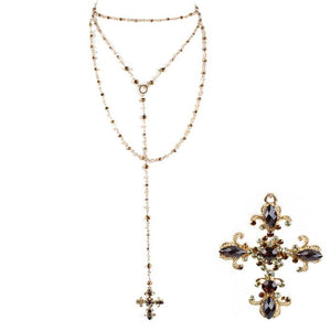 [12pcs set] Long drop cross pendant necklace - worn gold