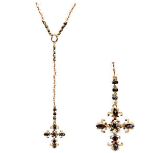 [12pcs set] Long drop cross & bead necklace - stp