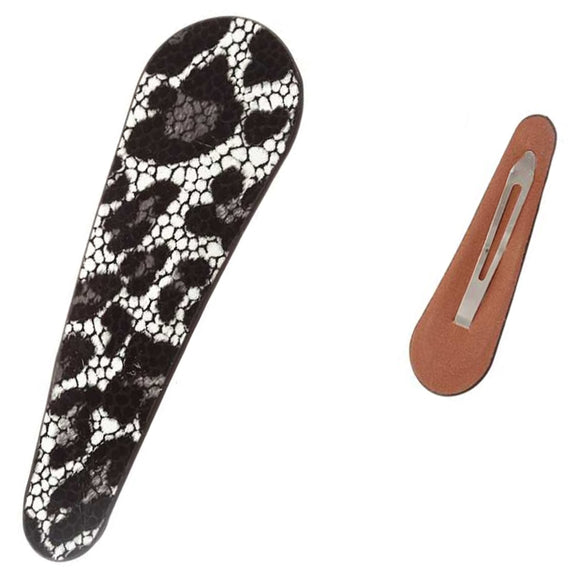 [12pcs set] 94mm Leopard leather hair pin - black white