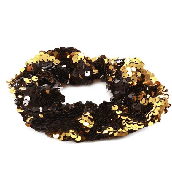 [12pcs set] Sequin scrunchies - black gold