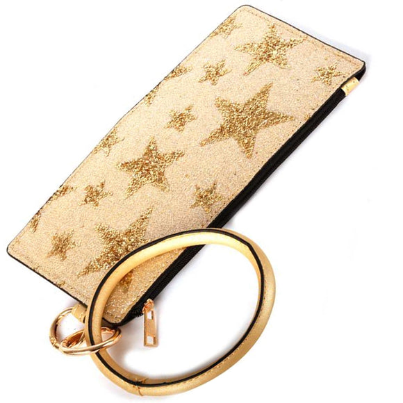 [12pcs set] Key ring star pouch - gold