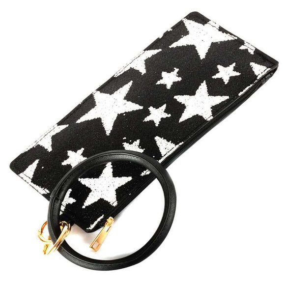 [12pcs set] Key ring star pouch - black white