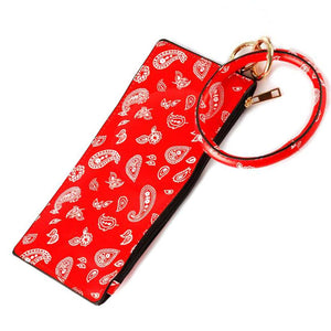 [12pcs set] Key ring paisley pouch - red