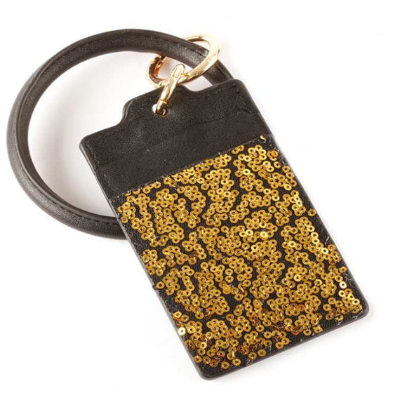 [12pcs set] Key ring sequin ID card holder - gold