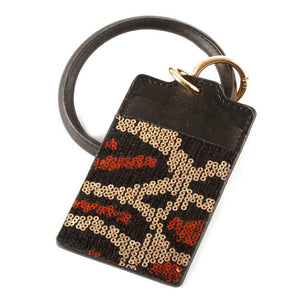 [12pcs set] Key ring leopard ID card holder - brown
