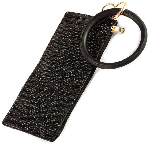 [12pcs set] Key ring pave stud pouch - black
