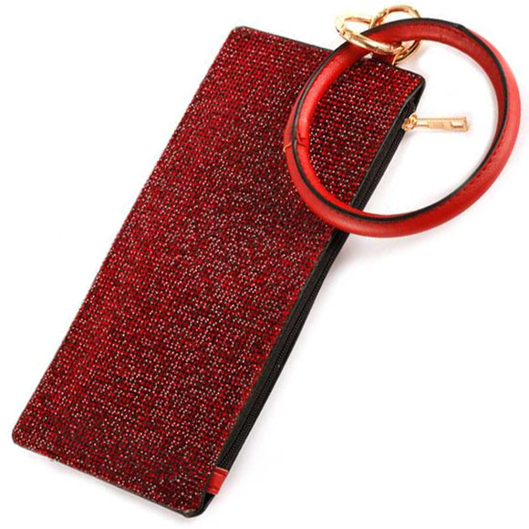[12pcs set] Key ring pave stud pouch - red