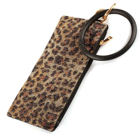 [12pcs set] Key ring pave stud pouch - leopard
