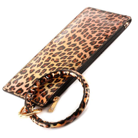 [12pcs set] Key ring leopard pouch - brown