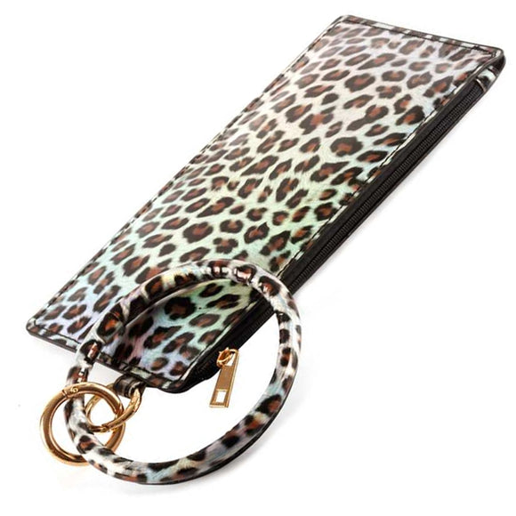 [12pcs set] Key ring leopard pouch - grey