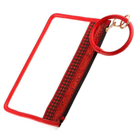 [12pcs set] Key ring sparkly top clear pouch - red