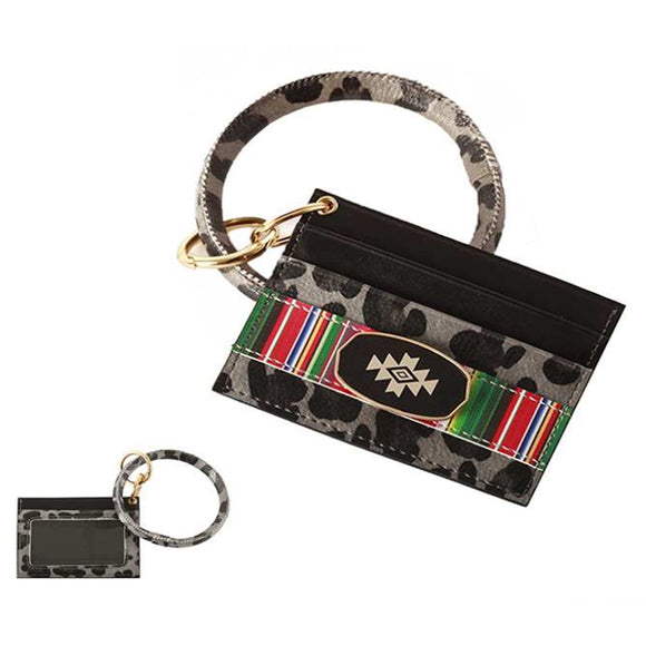 [12pcs set] Leopard ID card holder with key ring - grey
