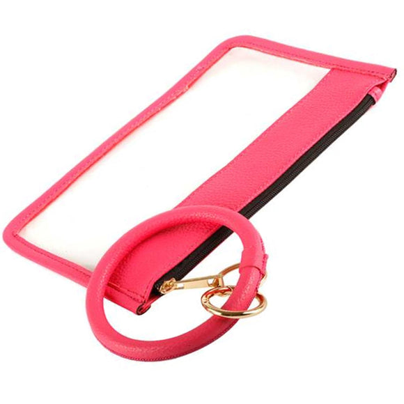 [12pcs set] Clear pouch with key ring - fuchsia