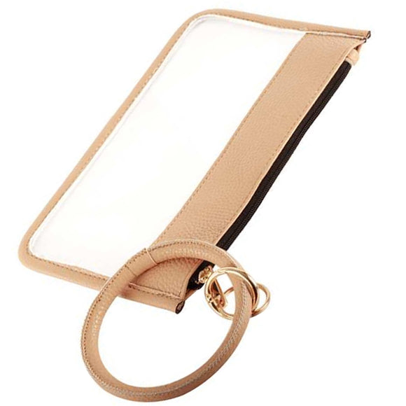 [12pcs set] Clear pouch with key ring - beige