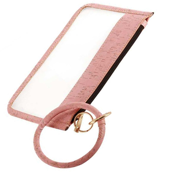 [12pcs set] Cork pattern clear pouch with key ring - pink